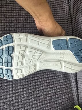 Under Armour White & Light Blue Running Shoes - Sole View